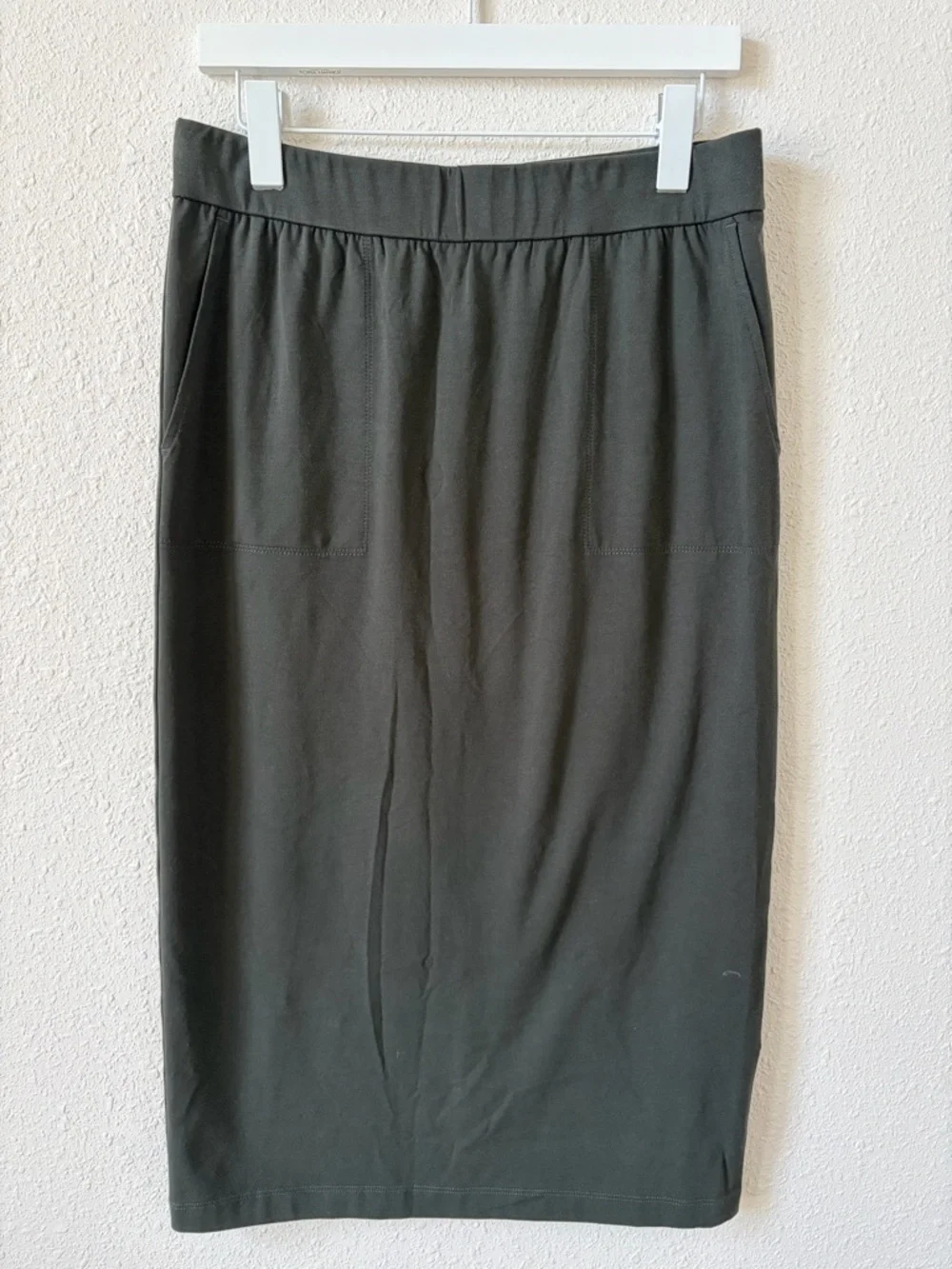 Eileen Fisher Cotton Stretch Pull On Midi Skirt Green Gray Size Small